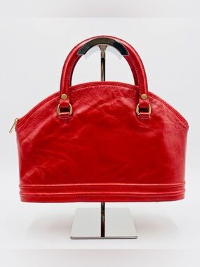 Brown’s Bravo Red Leather Dome Satchel Women Handbag Gold tone Hardware
